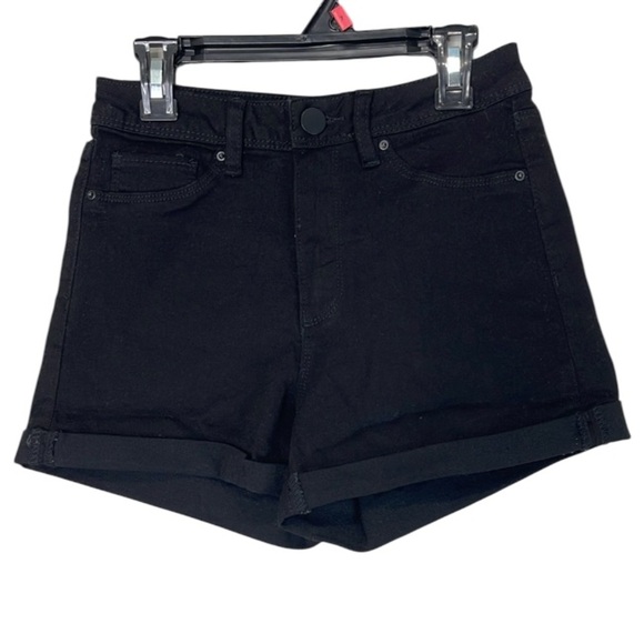 Shein Black Roll Up Denim Shorts Mid Rise Cotton Stretch Size 26 - Picture 2 of 10